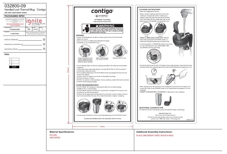 Contigo AUTOSEAL 16 oz. Quincy Insulated Travel Mug User Manual | 1 page