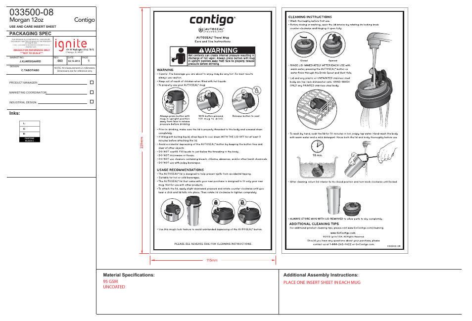 Contigo AUTOSEAL 16 oz. Sheridan Insulated Travel Mug User Manual | 1 page