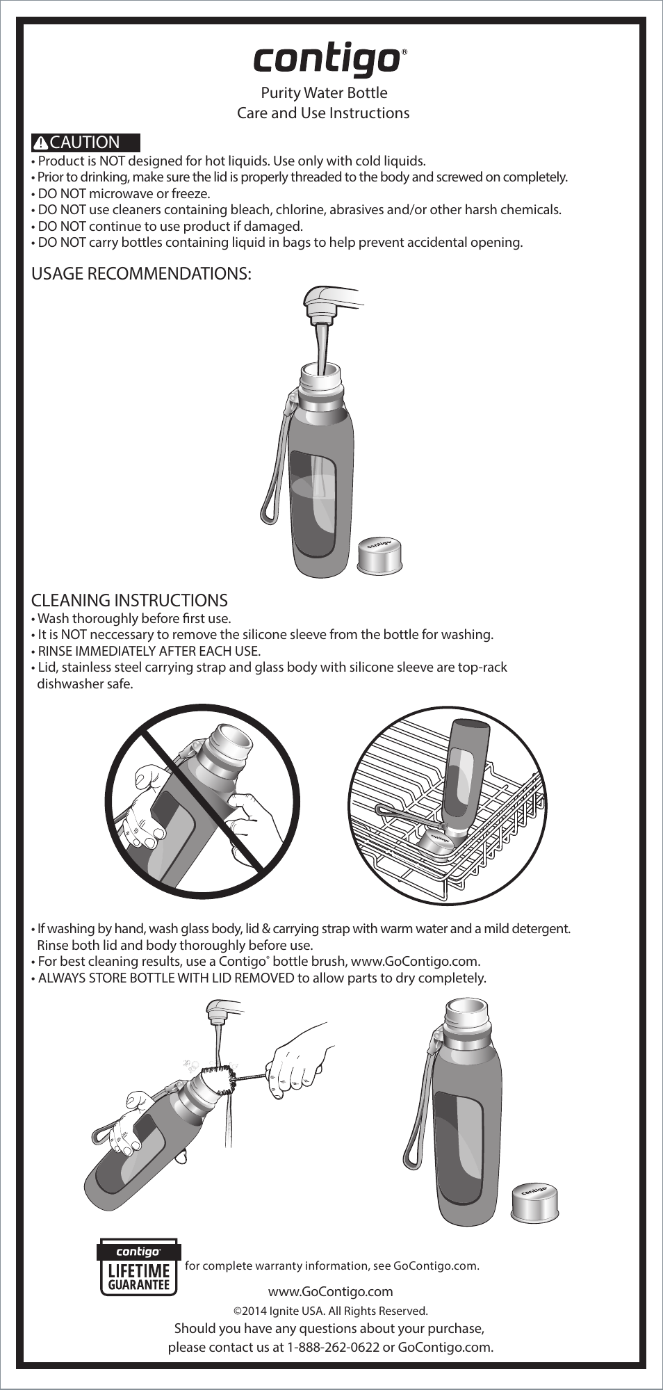 Contigo Purity 20 oz. Glass Water Bottle User Manual | 1 page