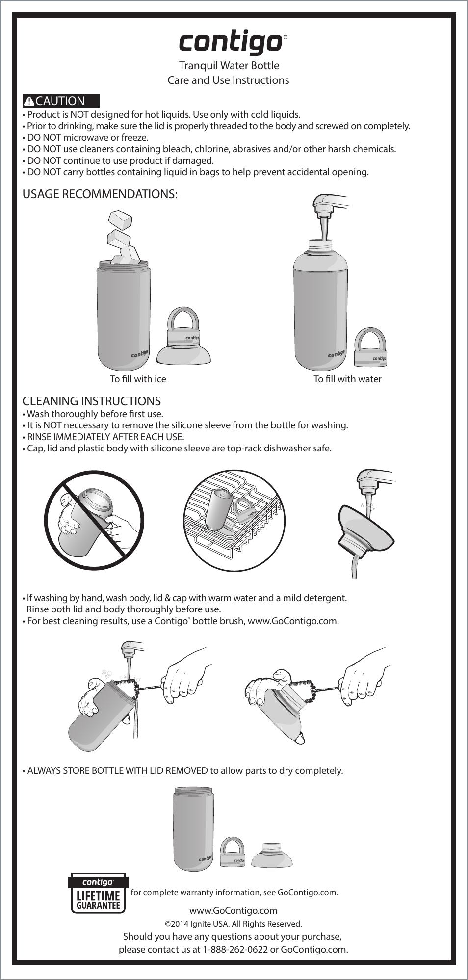 Contigo Tranquil 20 oz. Water Bottle User Manual | 1 page