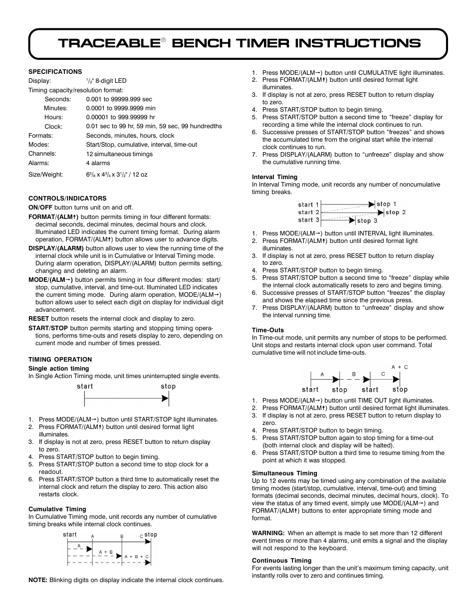 Control Company 1021 BENCH TIMER User Manual | 2 pages