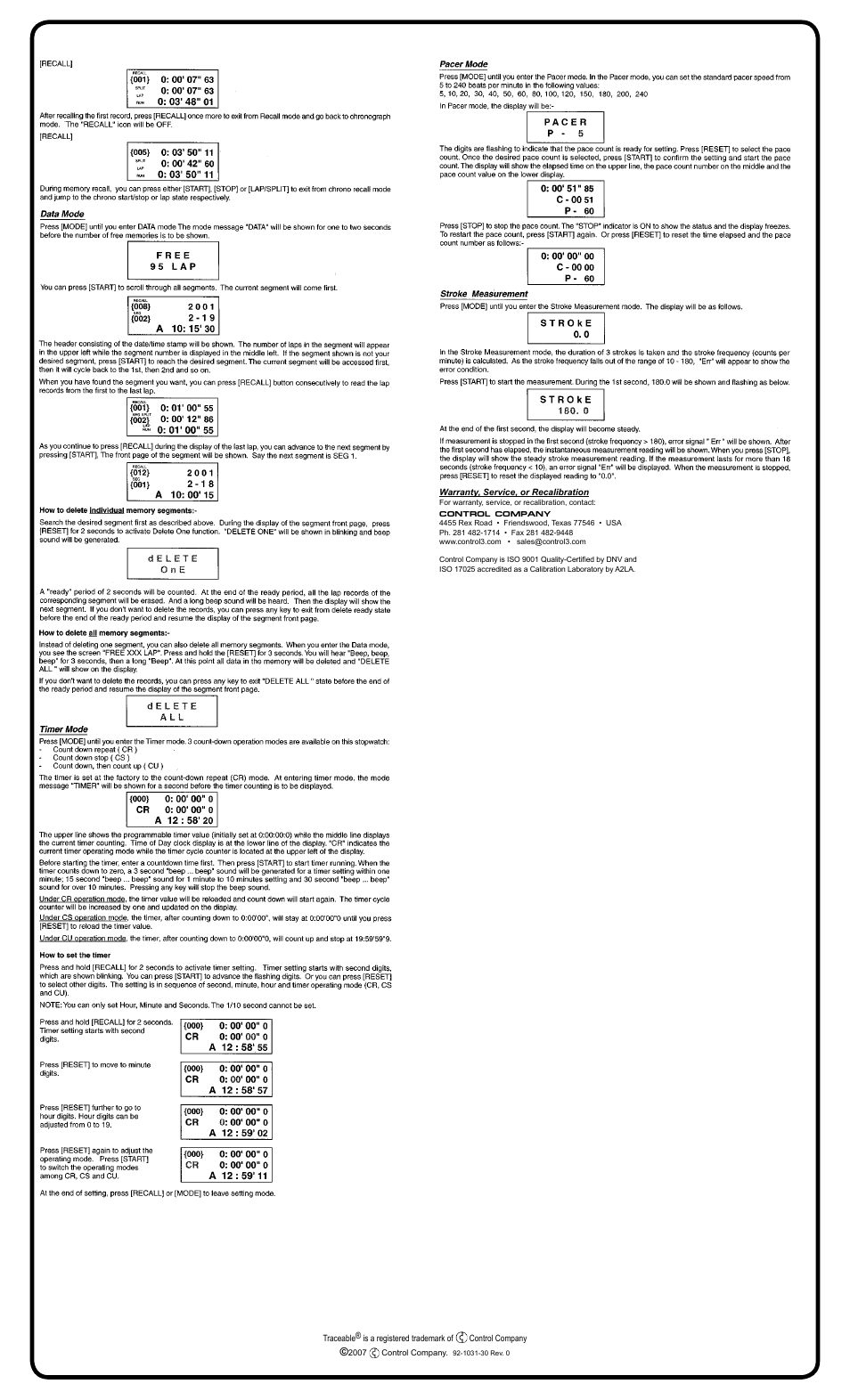 Control Company 1031 DECIMAL STOPWATCH User Manual | Page 2 / 2