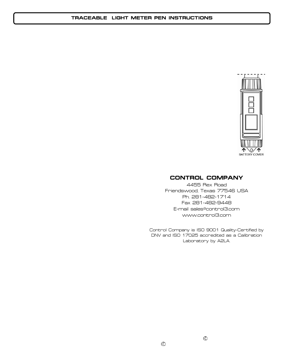 Control Company 3247 LIGHT METER PEN User Manual | 1 page