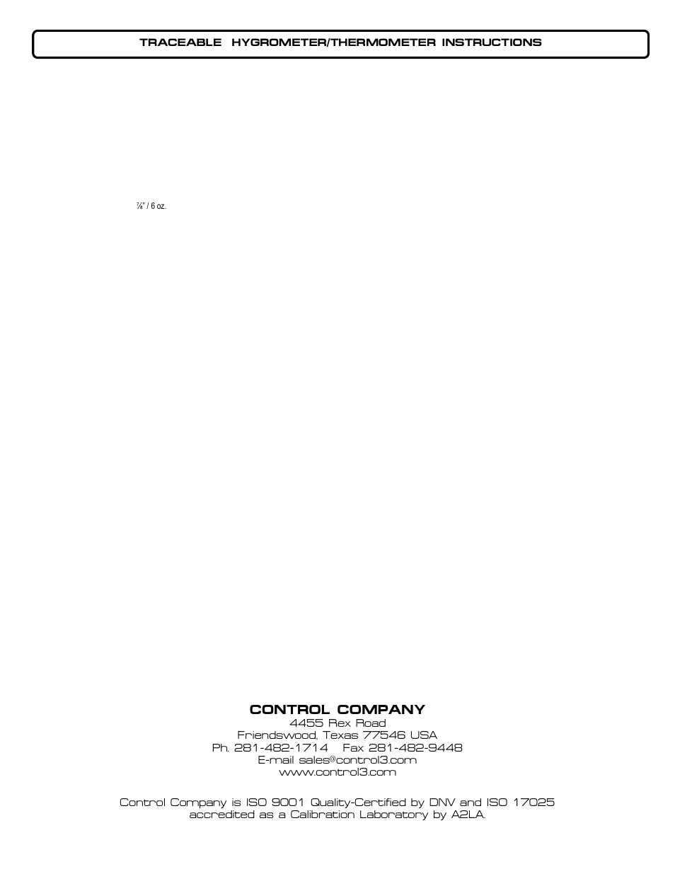 Control Company 4088 HYGROMETER/THERMOMETER User Manual | 1 page