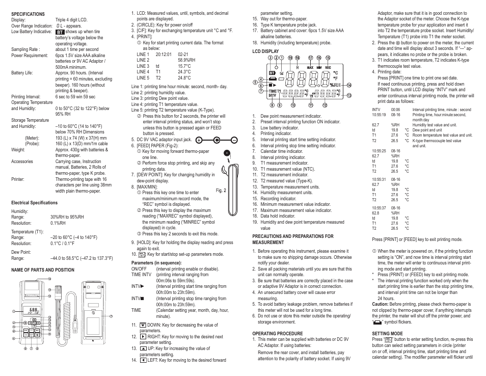 Control Company 4180 PRINTING HYGROMETER/THERMOMETER User Manual | 2 pages