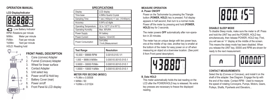 Control Company 4261 TOUCH TACHOMETER User Manual | 2 pages