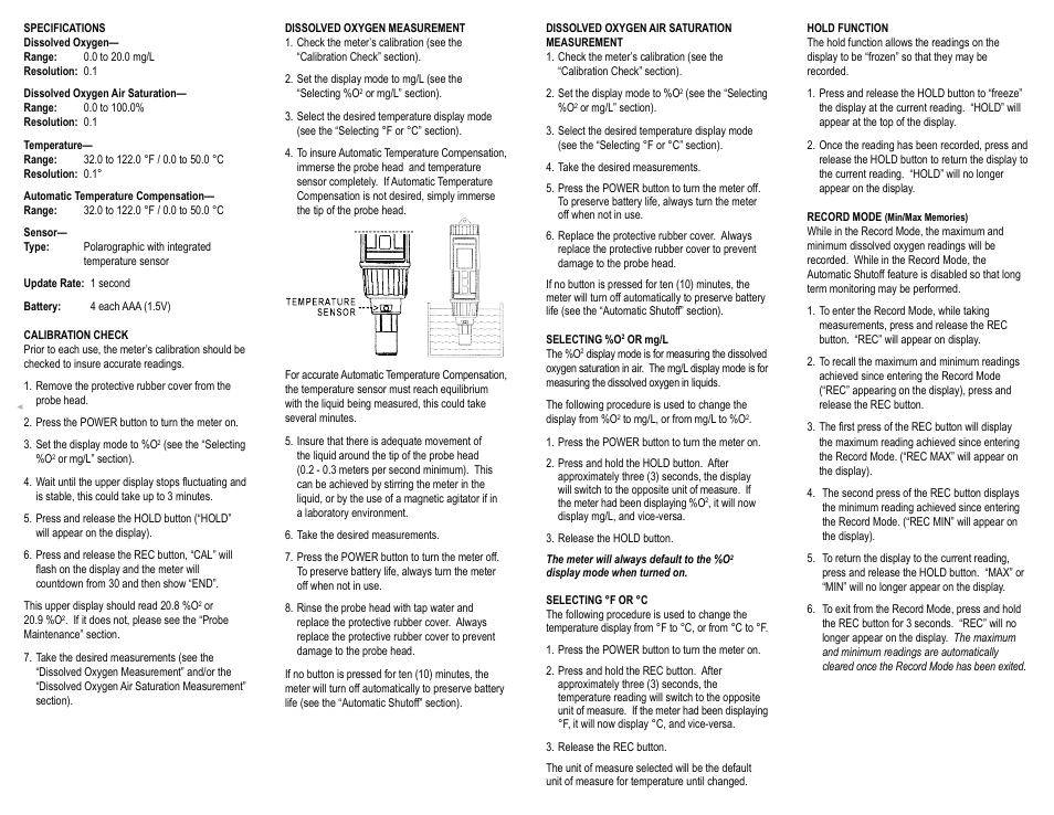 Control Company 4319 DISSOLVED OXYGEN PEN User Manual | 2 pages