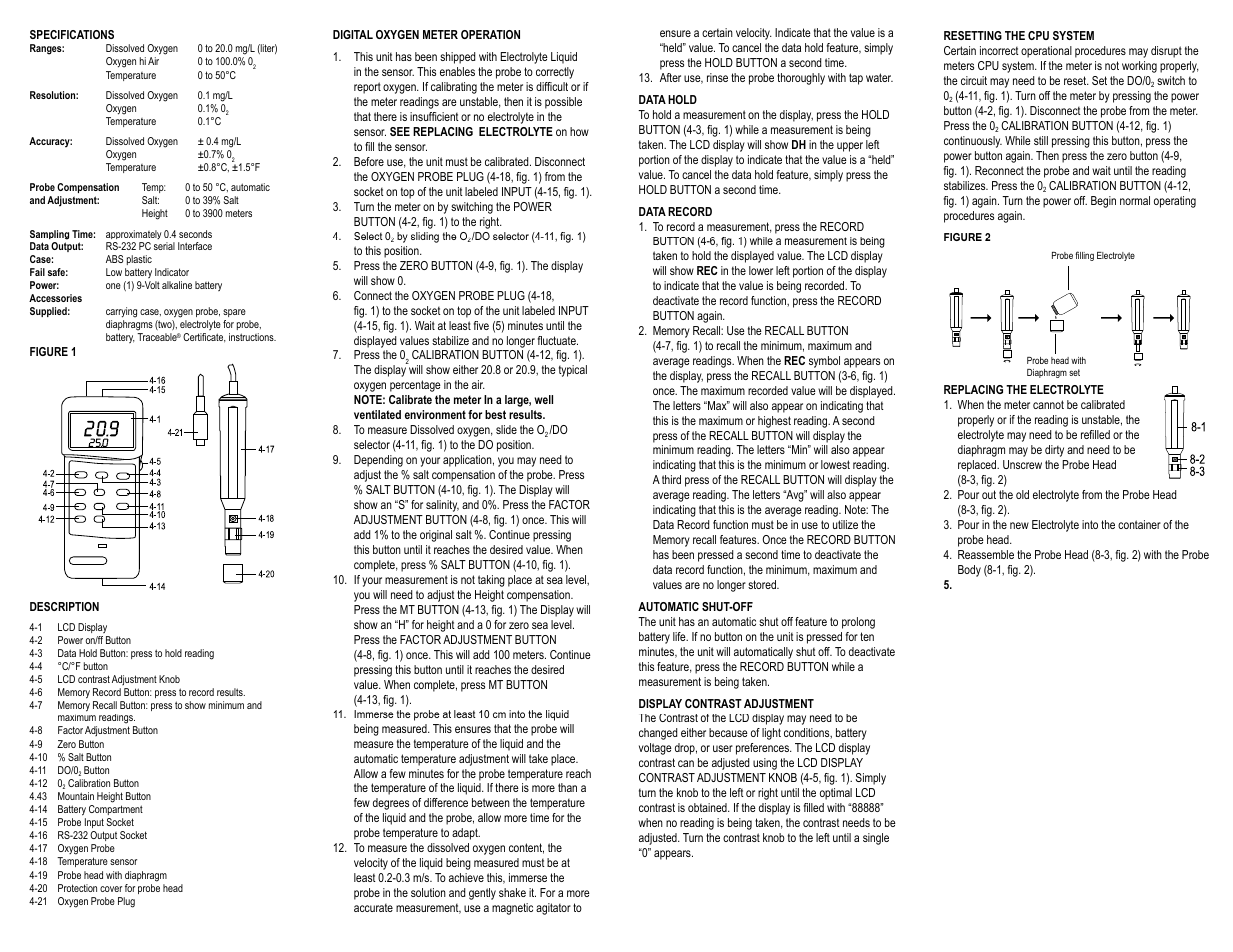 Control Company 4320 DIGITAL OXYGEN METER User Manual | 2 pages