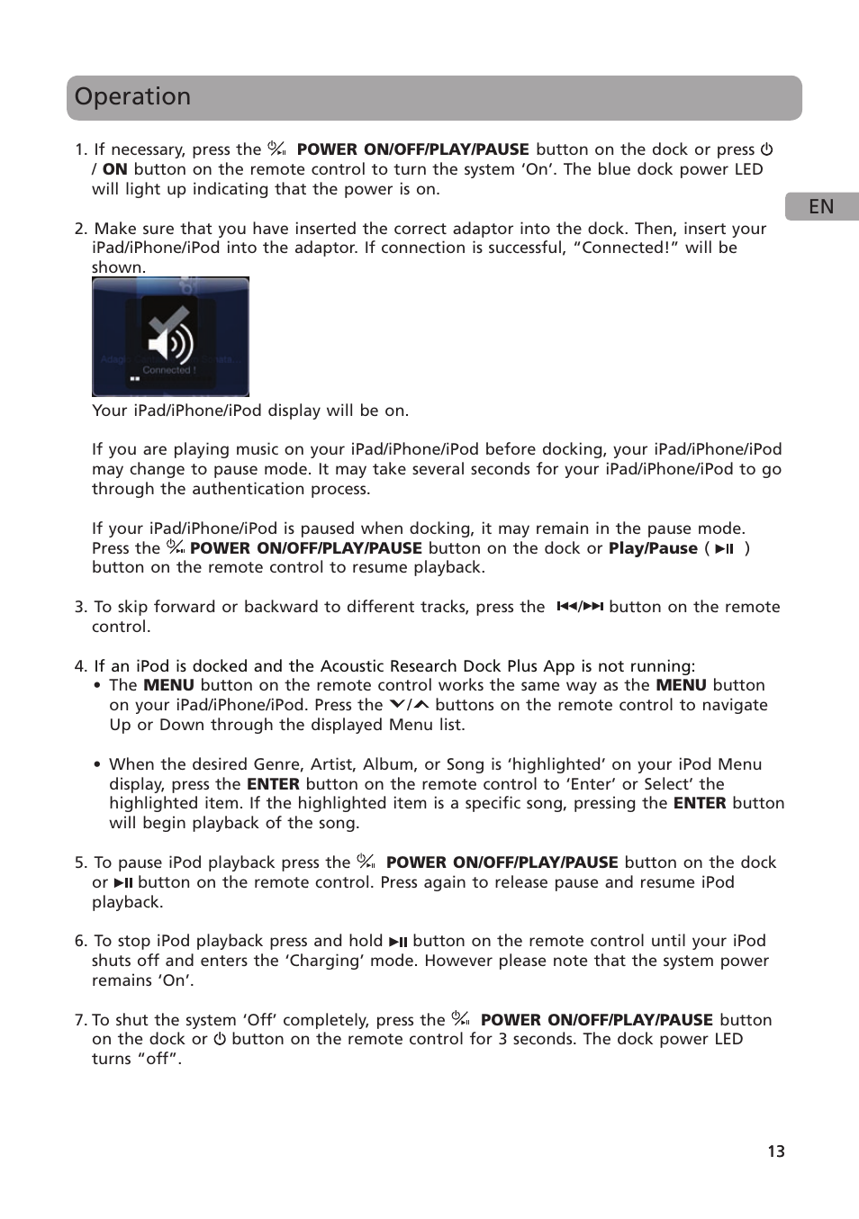 Operation | Acoustic Research ARS35I User Manual | Page 14 / 22