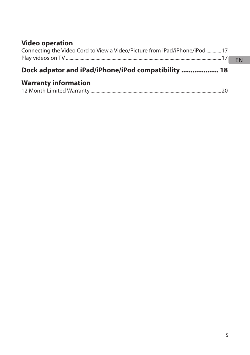 Video operation | Acoustic Research ARS35I User Manual | Page 6 / 22