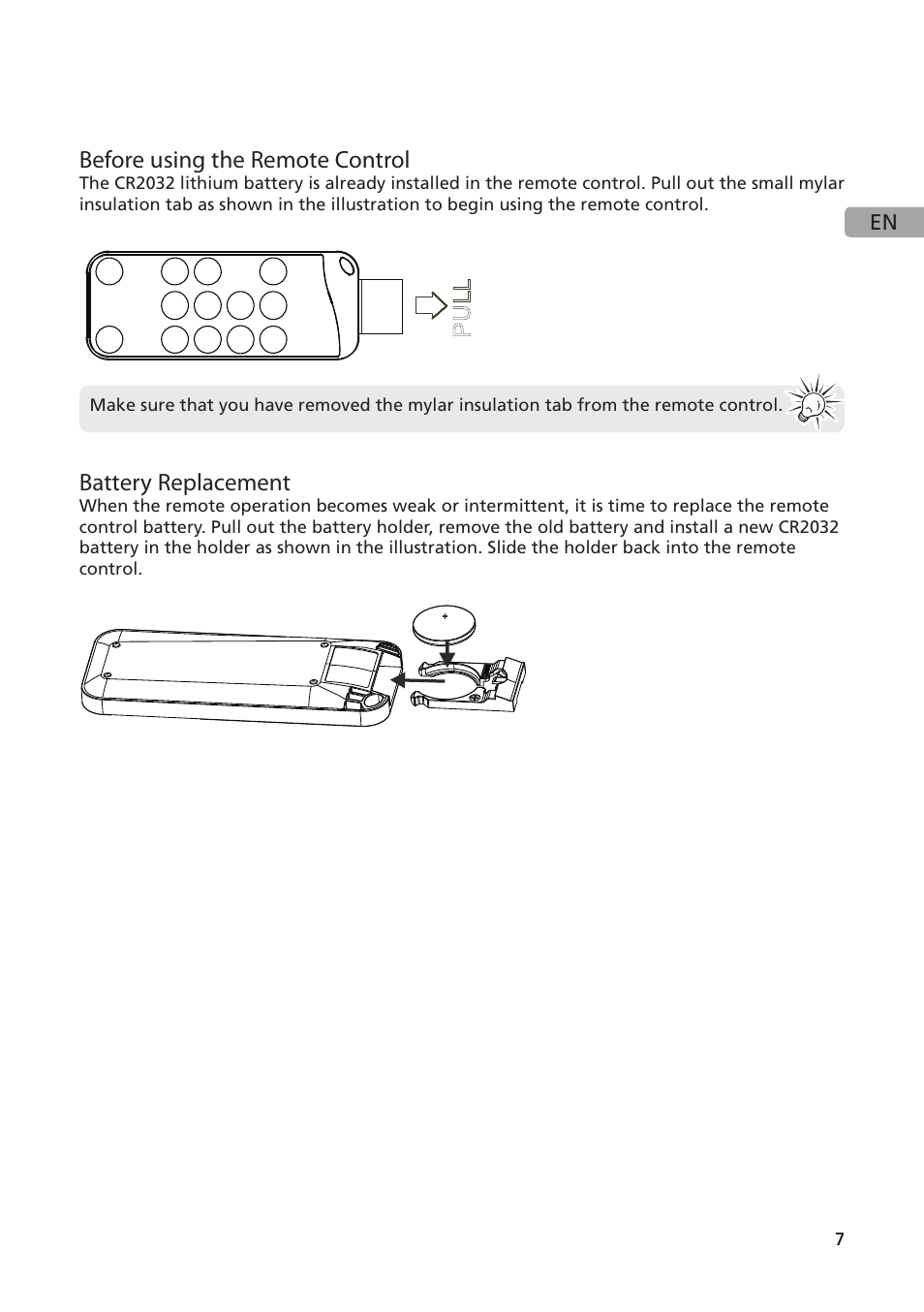 Before using the remote control, Battery replacement, Pu ll | Acoustic Research ARS35I User Manual | Page 8 / 22