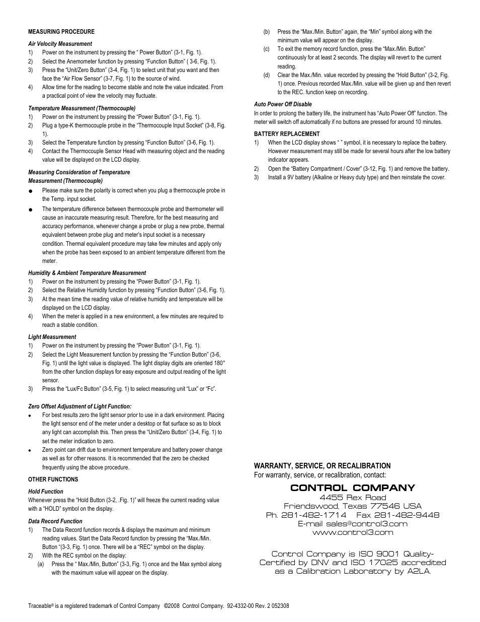 Control company | Control Company 4332 ENVIRO-METER User Manual | Page 2 / 2