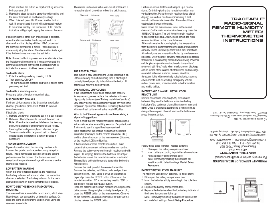 Control Company 4380 RADIO-SIGNAL REMOTE HUMIDITY METER/THERMOMETER User Manual | Page 2 / 2