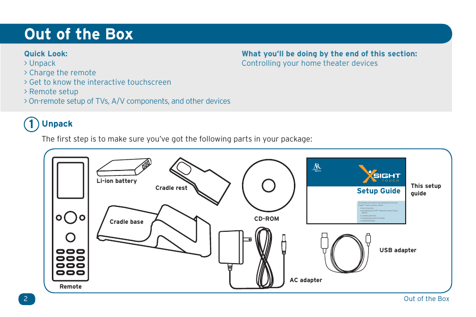 Out of the box, Unpack | Acoustic Research ARRX18G User Manual | Page 2 / 48