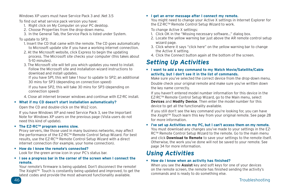 Setting up activities, Using activities | Acoustic Research ARRX18G User Manual | Page 46 / 48