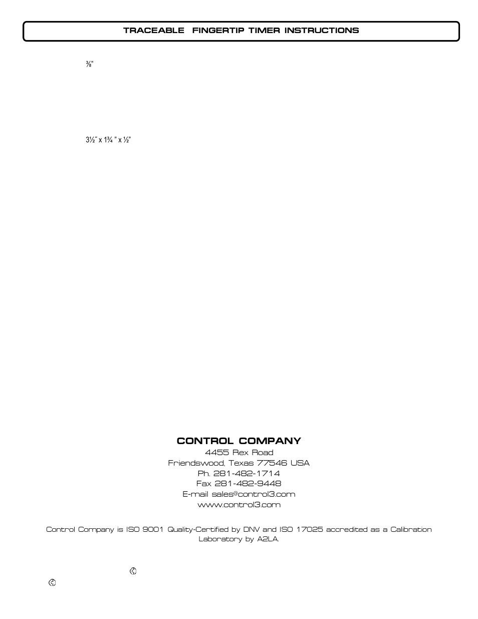 Control Company 5042 FINGERTIP TIMER User Manual | 1 page