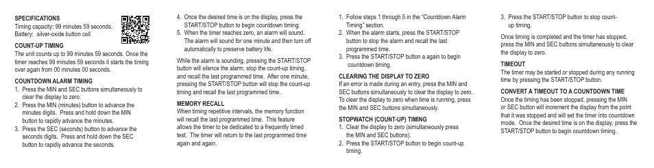Control Company 5200 WATERPROOF COUNTDOWN TIMER User Manual | 2 pages