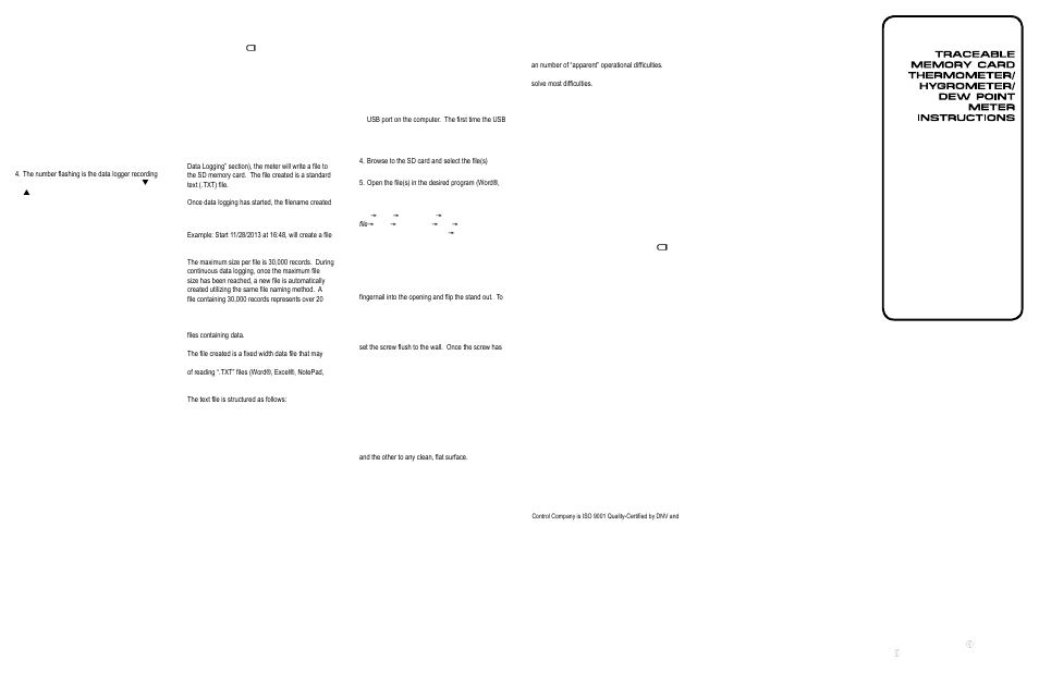 Control Company 6404 MEMORY CARD THERMOMETER/HYGROMETER/DEW POINT METER User Manual | Page 2 / 2