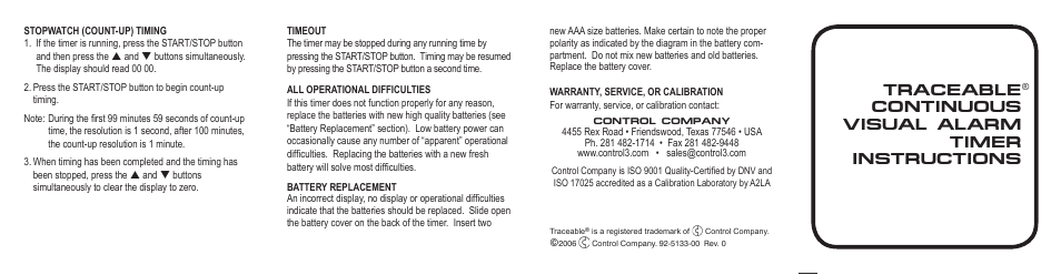 Control Company 5133 CONTINUOUS VISUAL ALARM TIMER User Manual | Page 2 / 2