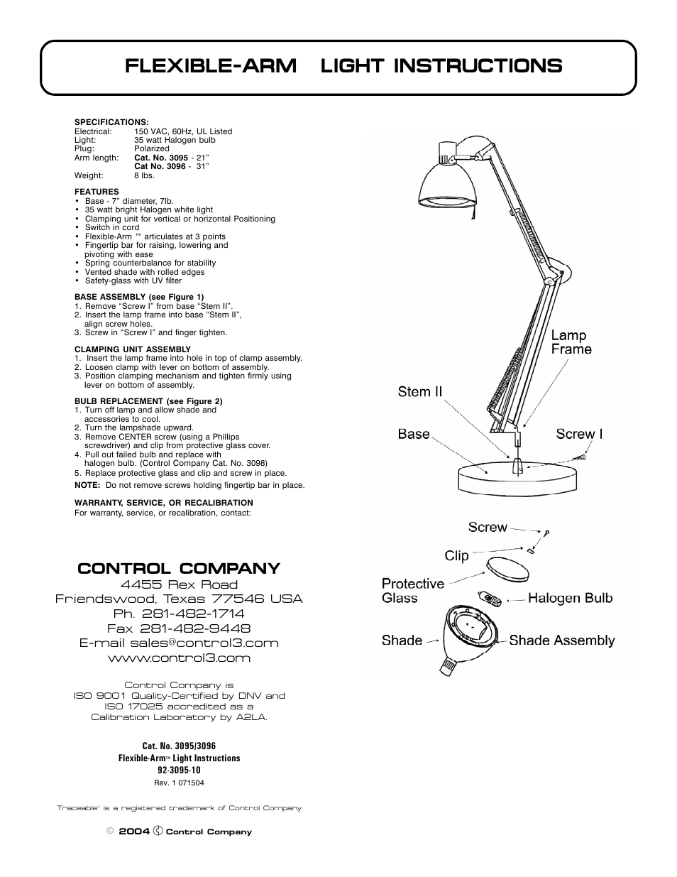 Control Company 3095 FLEXIBLE-ARMTM LIGHT User Manual | 1 page