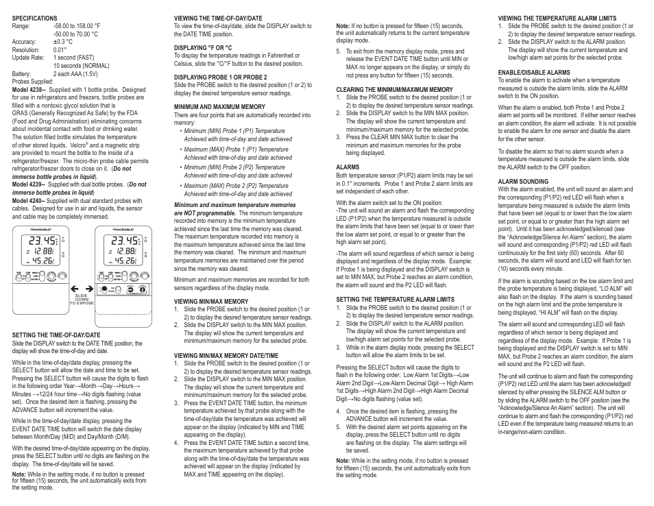 Control Company 4238 HIGH ACCURACY REFRIGERATOR THERMOMETER User Manual | 2 pages
