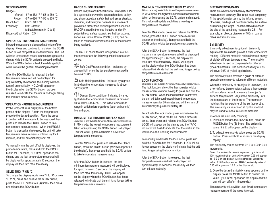 Control Company 4364 WATERPROOF FOOD HACCP THERMOMETER User Manual | Page 2 / 2