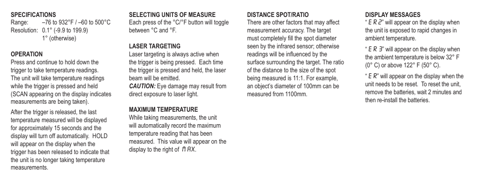 Control Company 4470 INFRARED THERMOMETER GUN User Manual | 2 pages