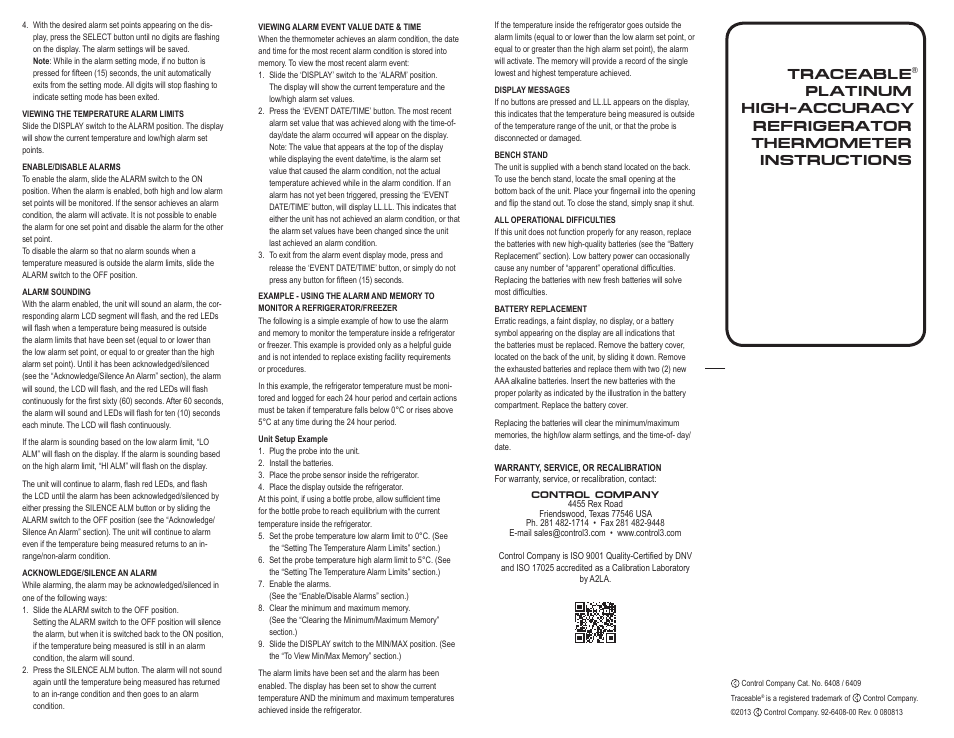 Control Company 6408 PLATINUM HIGH-ACCURACY REFRIGERATOR THERMOMETER User Manual | Page 2 / 2