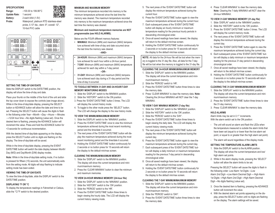 Control Company 6410 PLATINUM HIGH-ACCURACY THERMOMETER W/STAINLESS-STEEL PROBE User Manual | 2 pages