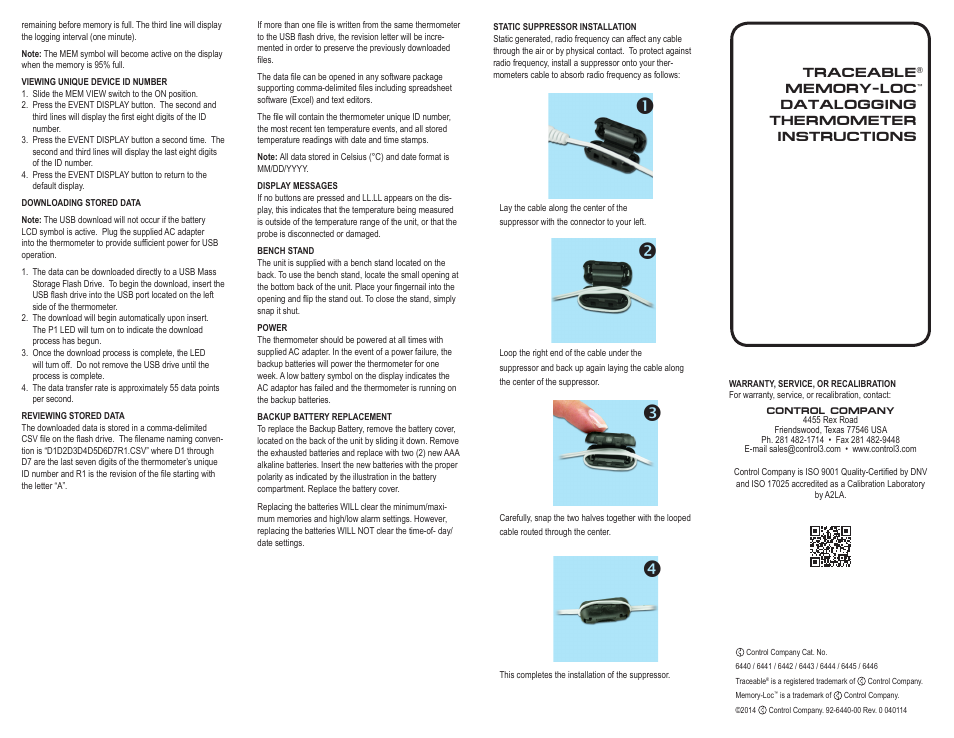 Control Company 6440 MEMORY-LOC DATALOGGING THERMOMETER User Manual | Page 2 / 2