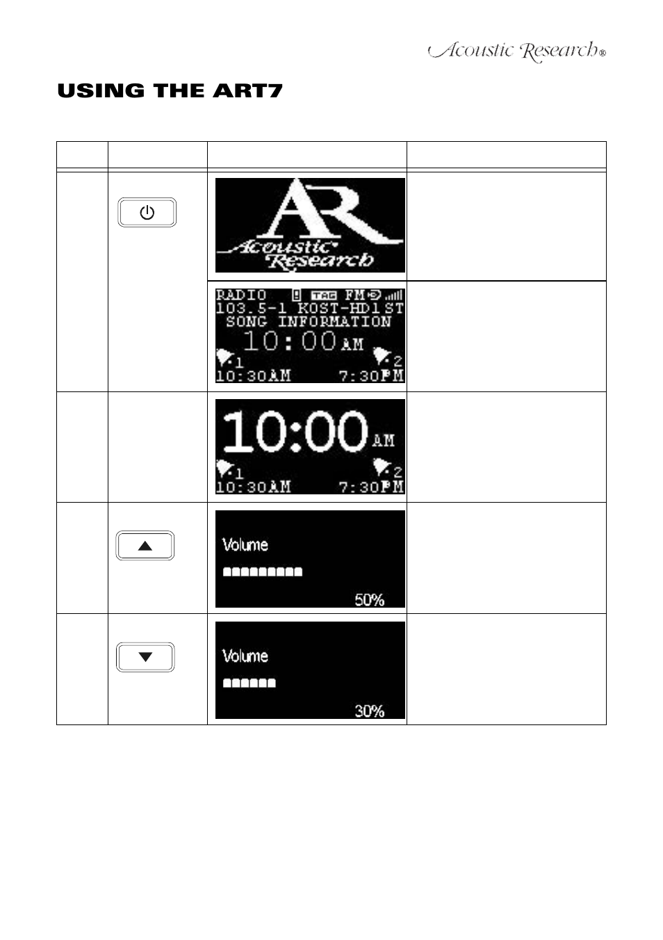 Using the art7 | Acoustic Research ART7 User Manual | Page 15 / 96