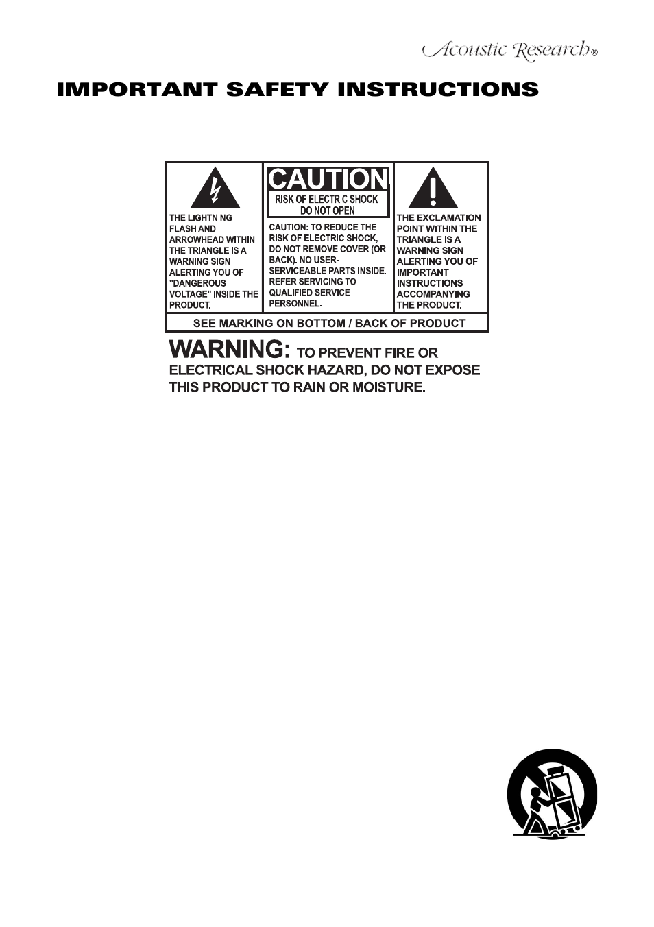 Important safety instructions | Acoustic Research ART7 User Manual | Page 3 / 96