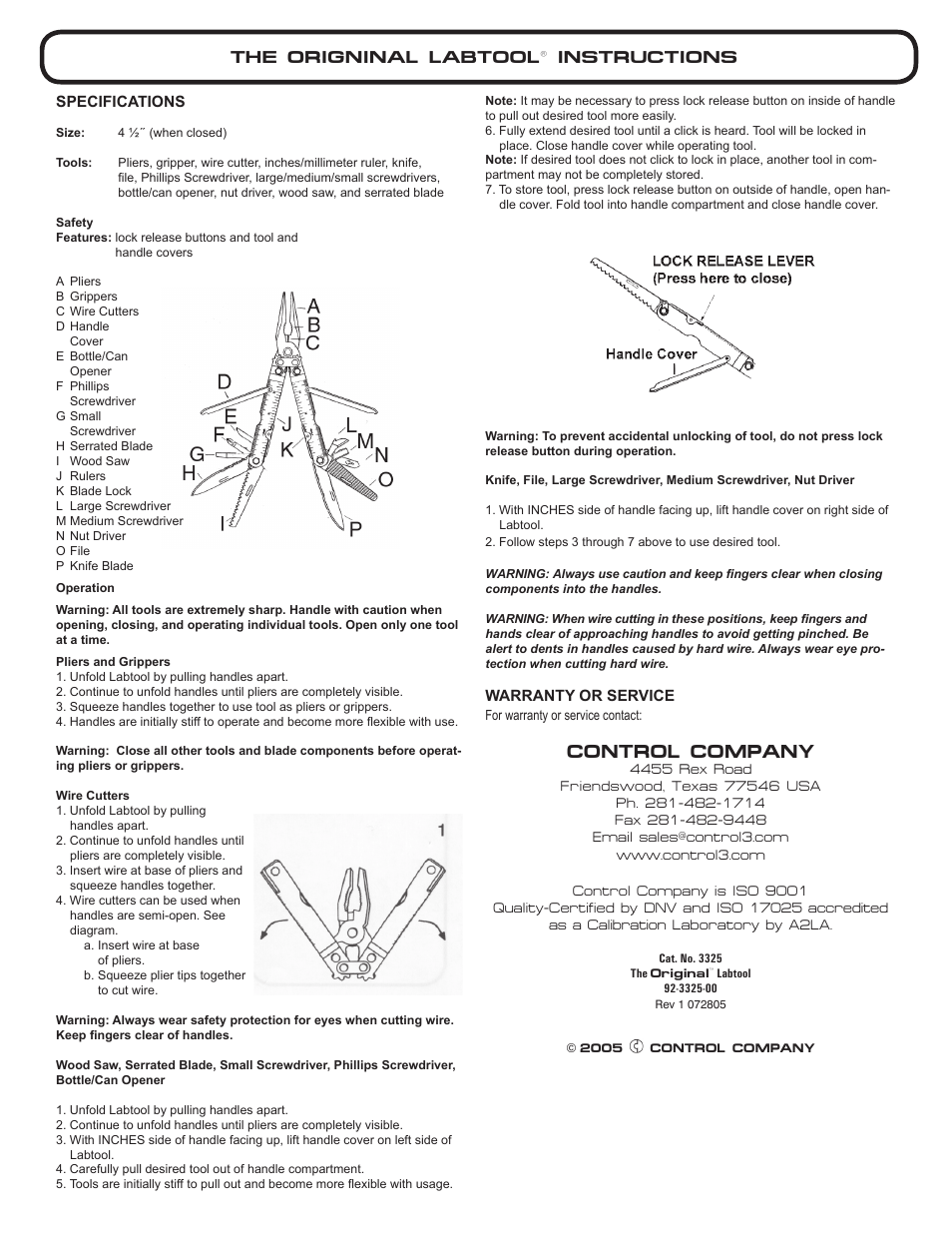 Control Company 3325 THE Origninal labtool User Manual | 1 page