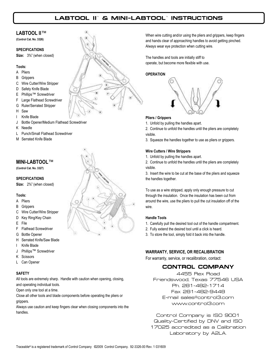 Control Company 3326 LABTOOL II & MINI-LABTOOL User Manual | 1 page