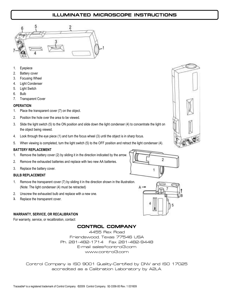 Control Company 3356 ILLUMINATED MICROSCOPE User Manual | 1 page