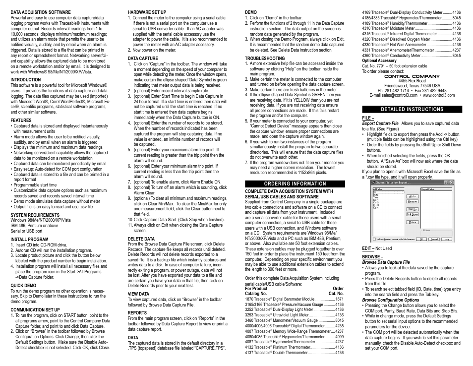 Control Company 4136 DATA ACQUISITION User Manual | 2 pages