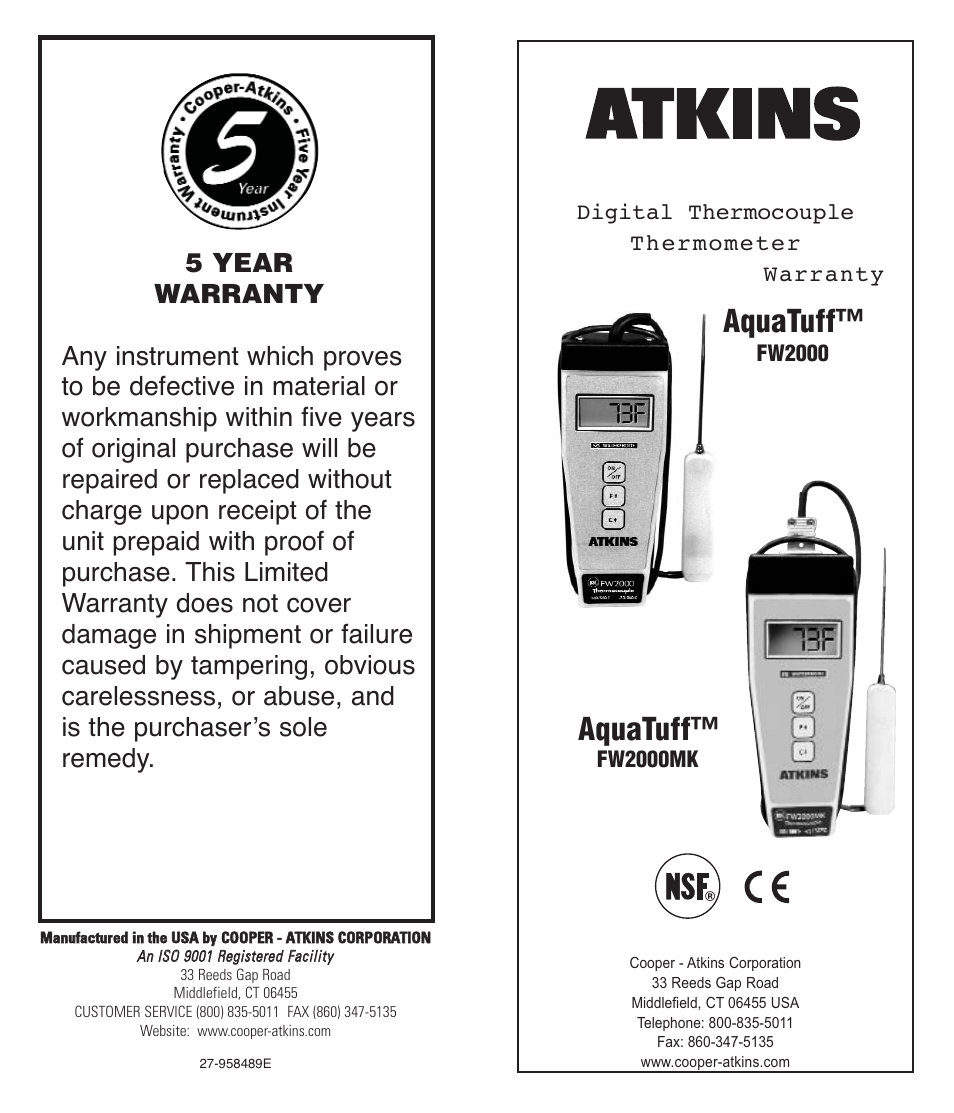 Cooper-Atkins FW2000MK User Manual | 8 pages