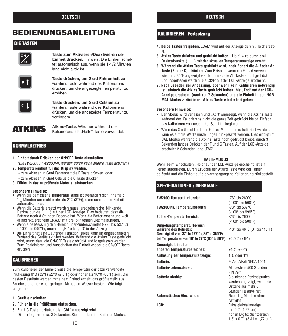 Bedienungsanleitung | Cooper-Atkins FW2000MK User Manual | Page 6 / 8