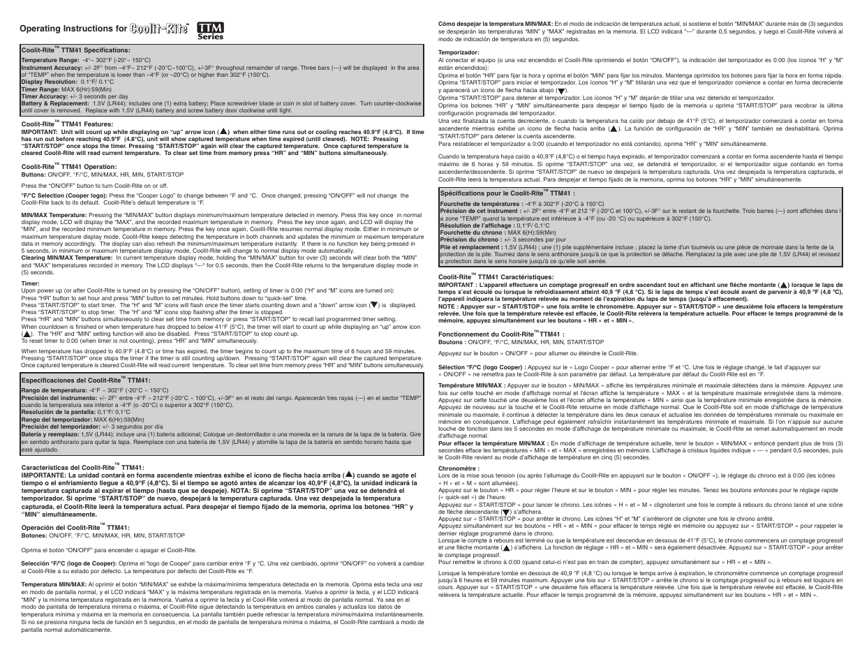 Cooper-Atkins TTM41 User Manual | 2 pages