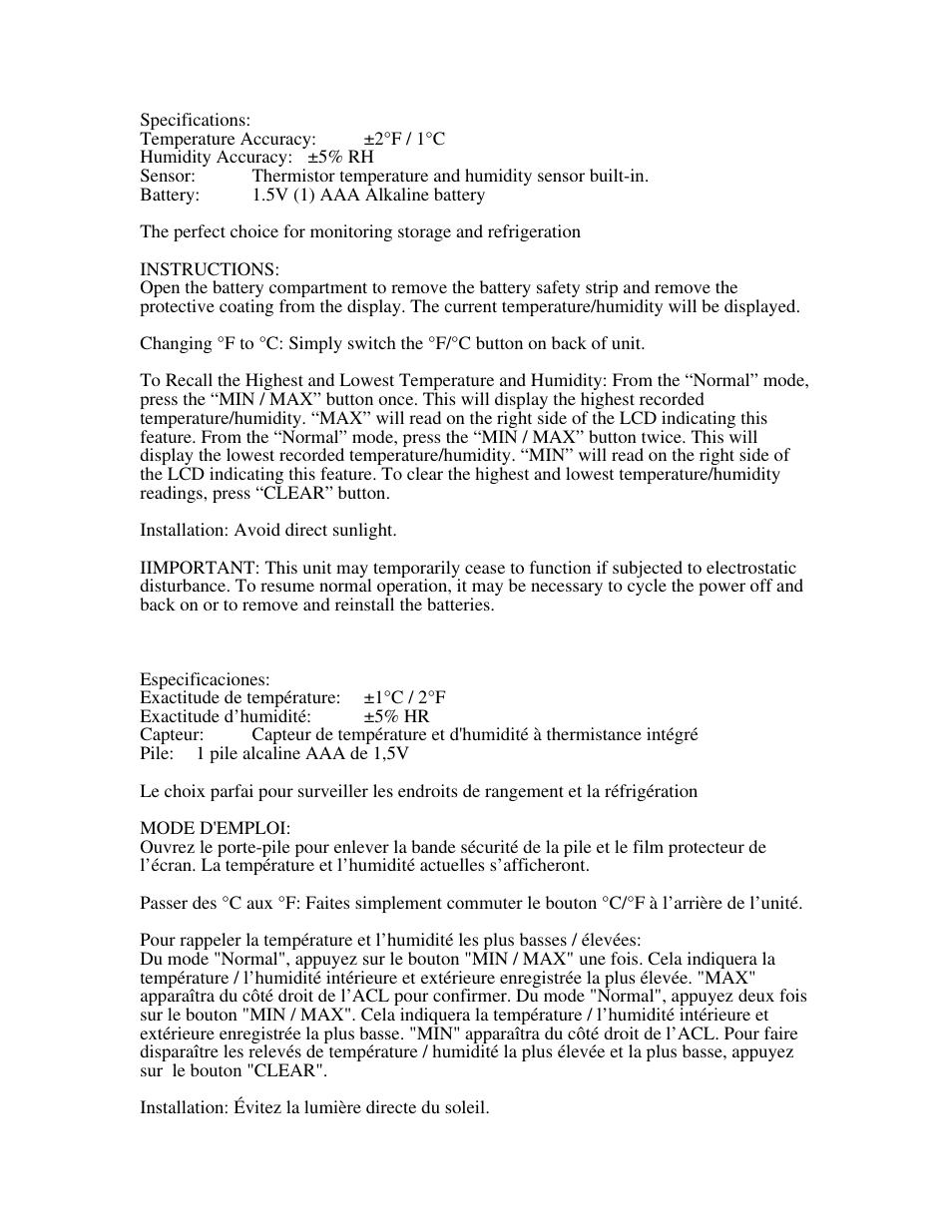 Cooper-Atkins TRH158 User Manual | 2 pages