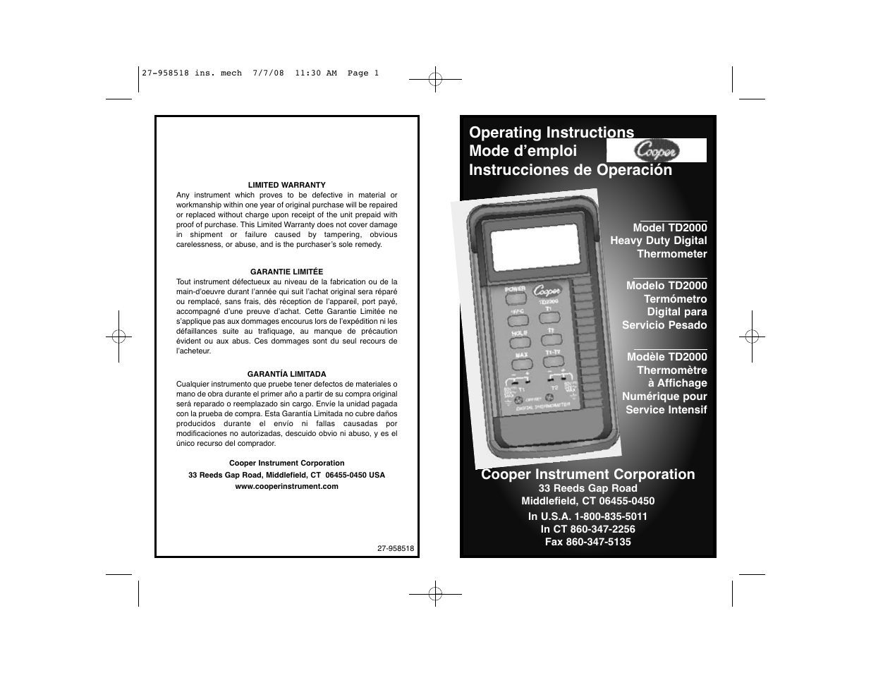 Cooper-Atkins TD2000-01 User Manual | 4 pages