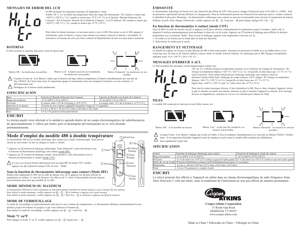 Mode d'emploi du modèle 480 à double température, Emc/rfi | Cooper-Atkins 480 User Manual | Page 2 / 2