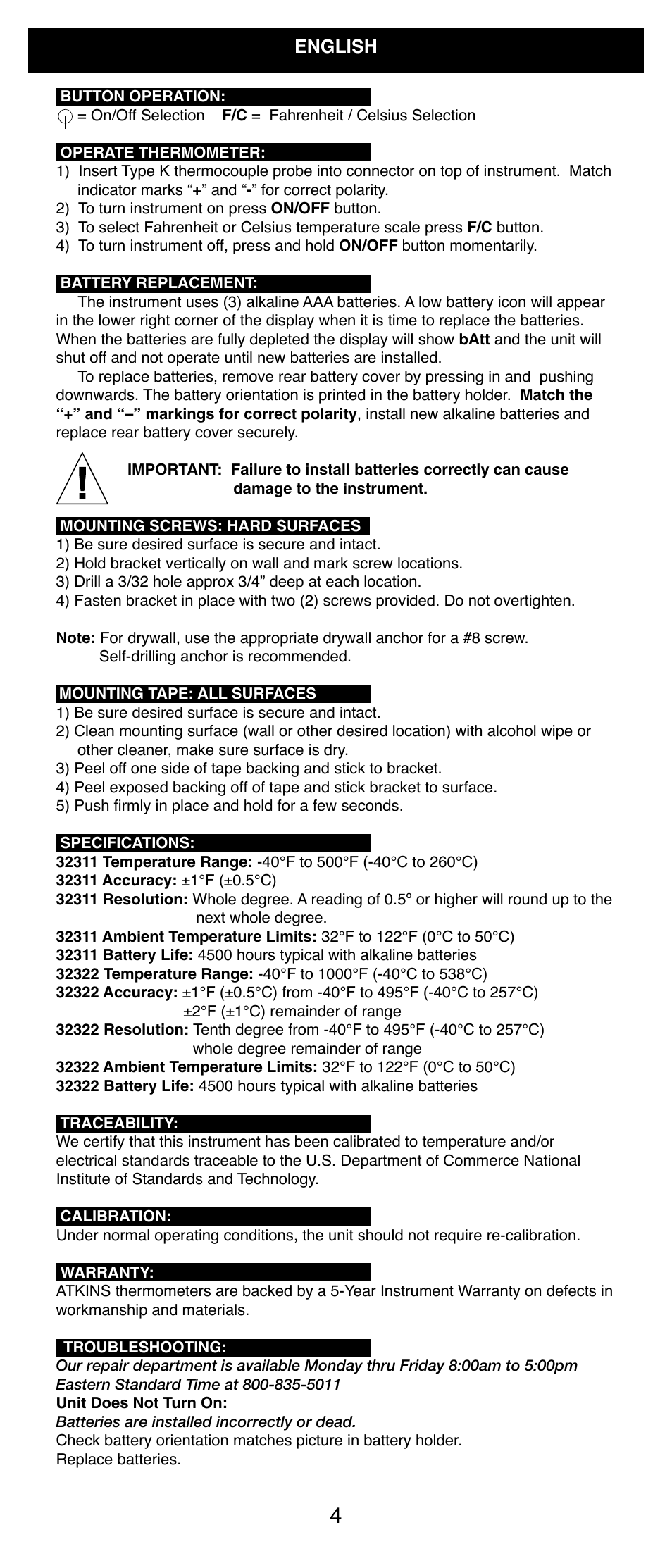 Cooper-Atkins 32311-K User Manual | Page 4 / 12