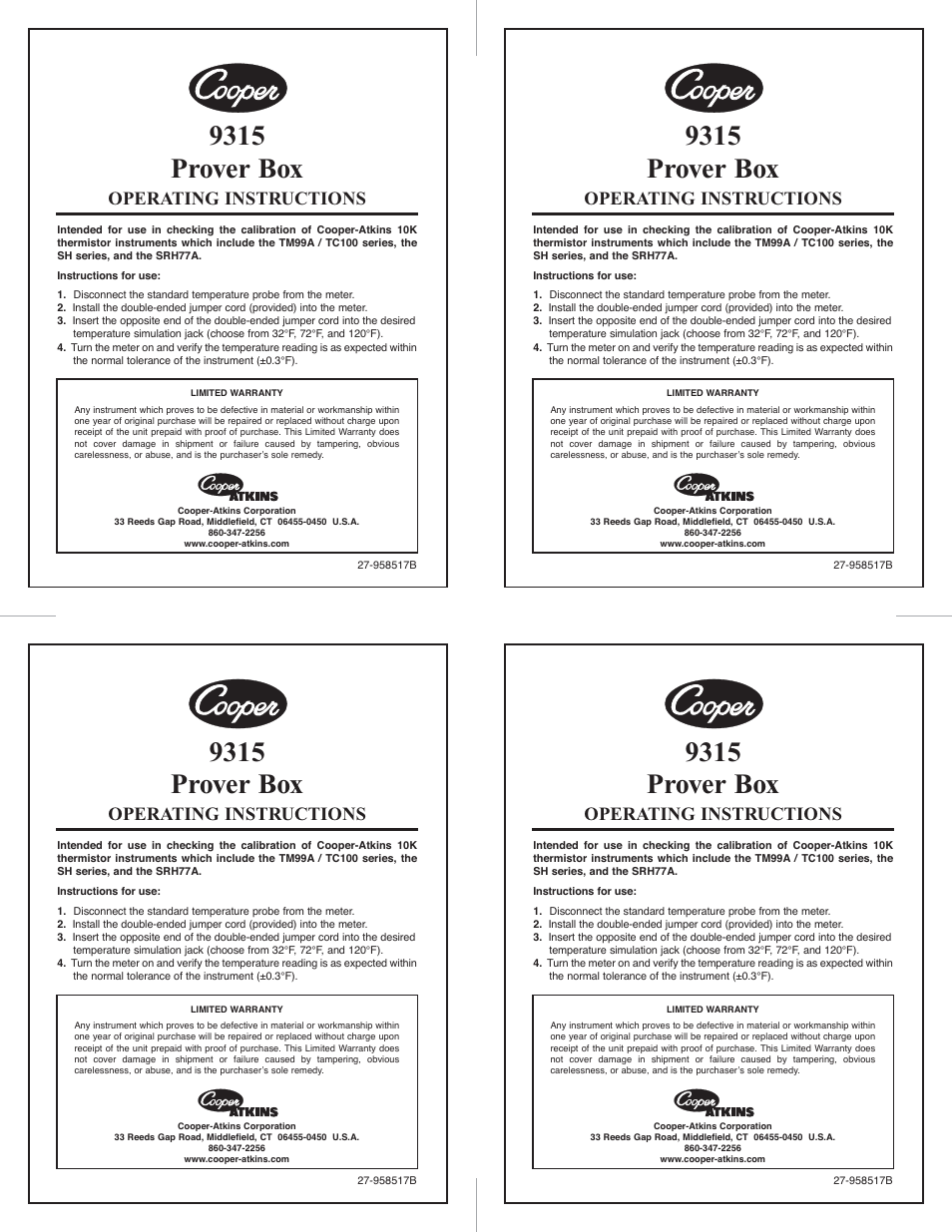 Cooper-Atkins 9315 User Manual | 1 page