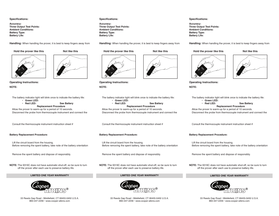 Cooper-Atkins 9319C User Manual | 1 page