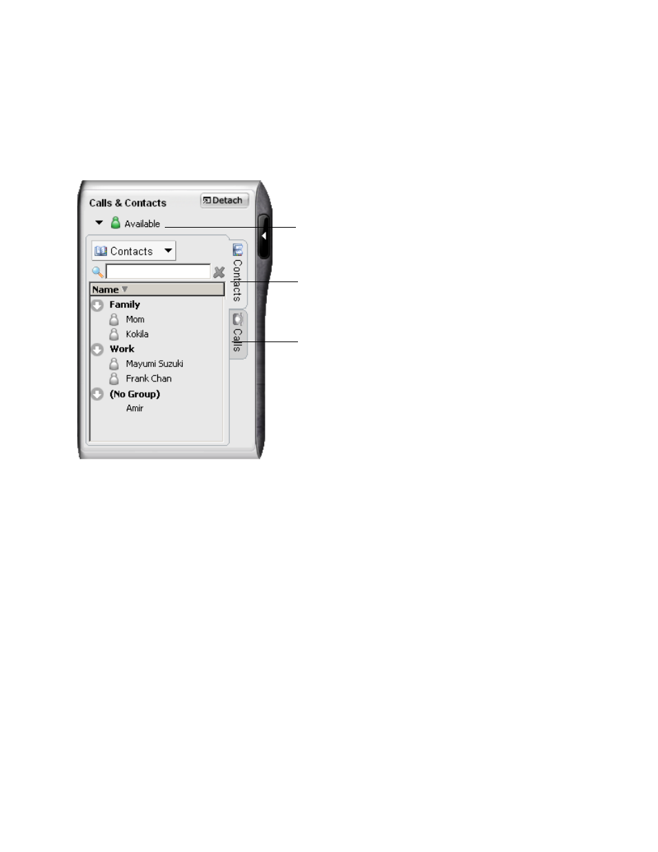 4 managing calls and contacts, 1 calls & contacts drawer, Managing calls and contacts | Calls & contacts drawer | CounterPath eyeBeam 1.5 User Guide for Windows User Manual | Page 20 / 71