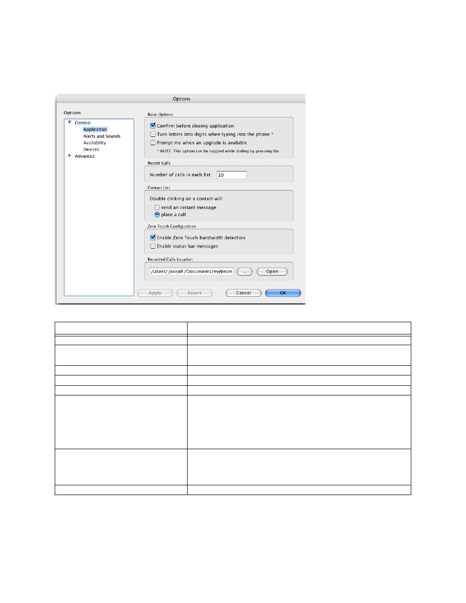 1 options options – general – application | CounterPath eyeBeam 1.5 User Guide for Mac User Manual | Page 34 / 70