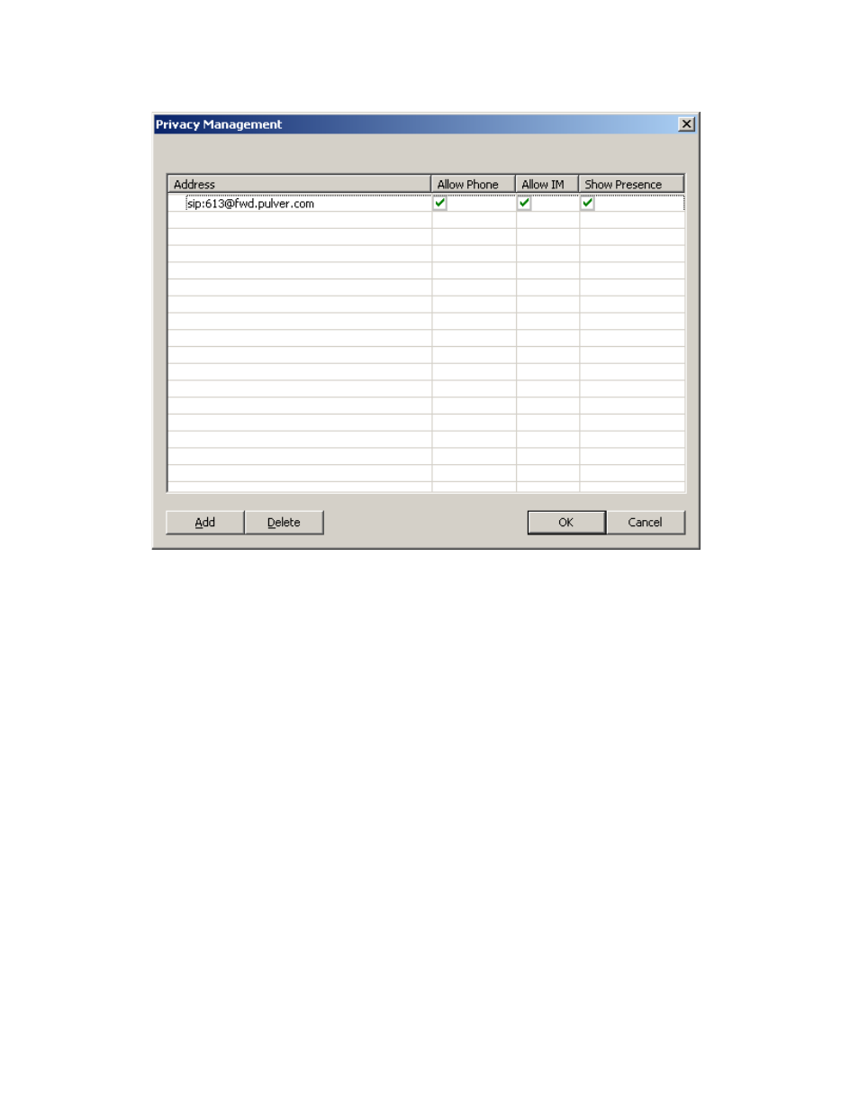 2 sip account status, 3 the about window, Figure 7 - the privacy management window | CounterPath eyeBeam 1.11 User Guide for Windows User Manual | Page 22 / 44