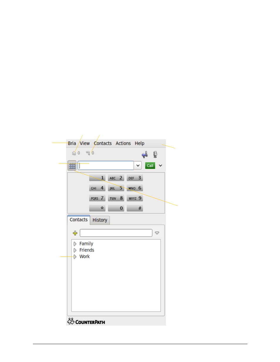 3 using bria, 1 starting and quitting bria, 2 the onscreen softphone | Using bria, Starting and quitting bria the onscreen softphone, 3using bria | CounterPath Bria for Linux User Guide User Manual | Page 11 / 38