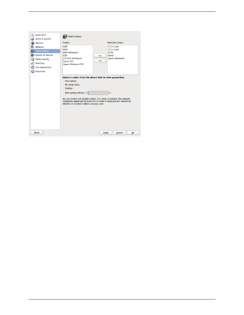 2 preferences - audio codecs, Preferences – audio codecs, 2 preferences – audio codecs | CounterPath Bria for Linux Administrator Guide User Manual | Page 25 / 42